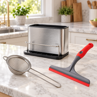 Kitchen Cleaning & Organisation Combo – Sink Caddy, Fine Mesh Strainer & Countertop Wiper