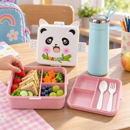 Kids Lunch & Hydration Combo – Panda Lunch Box with Vacuum Insulated Water Bottle