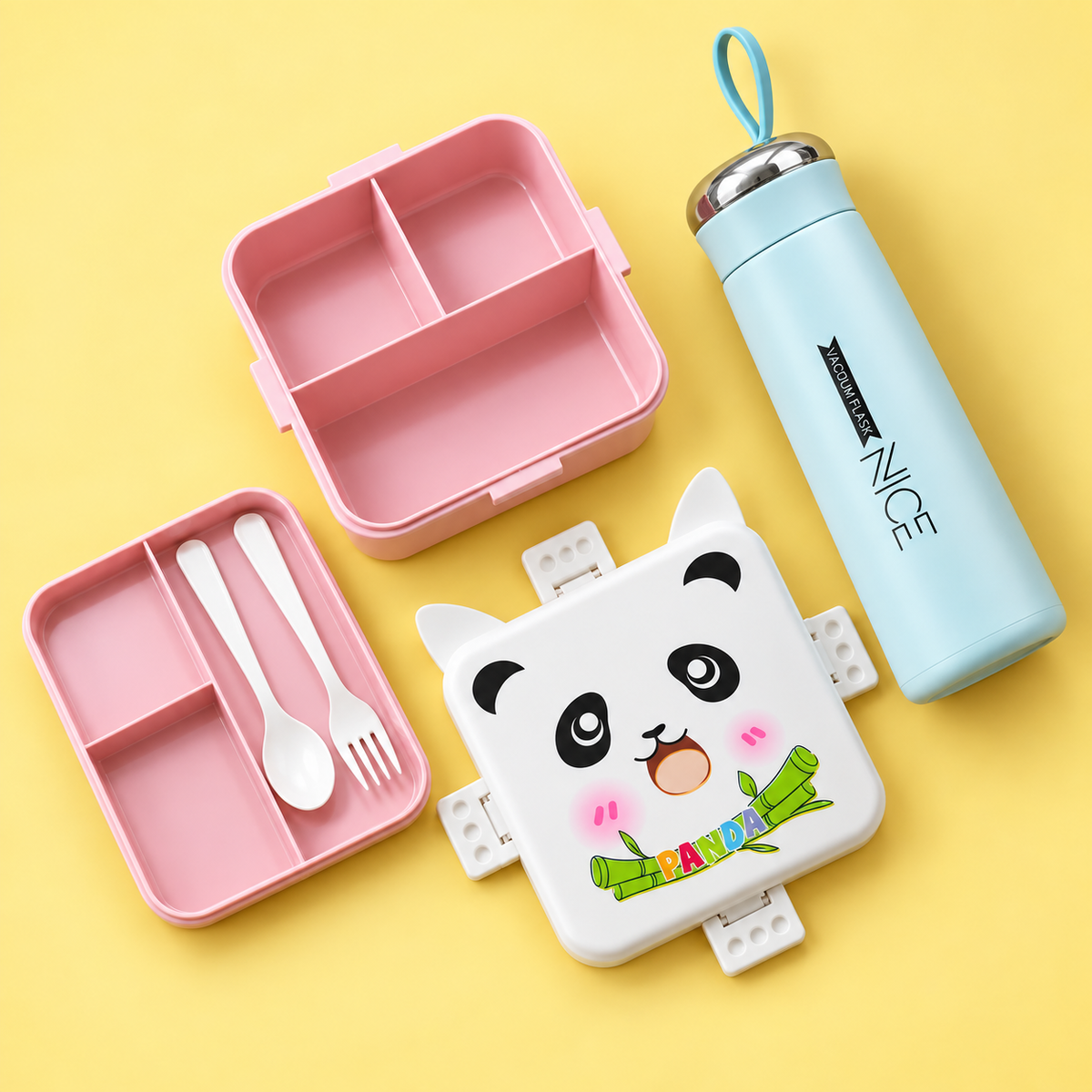 Kids Lunch & Hydration Combo – Panda Lunch Box with Vacuum Insulated Water Bottle