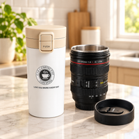 Travel Coffee Mug Combo – Leak-Resistant Coffee Tumbler & Camera Lens Design Mug