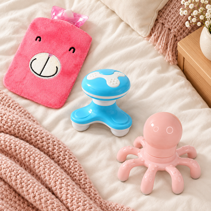 Relaxation & Self-Care Combo – Cute Hot Water Bag, Handheld Body Massager & Octopus Massager