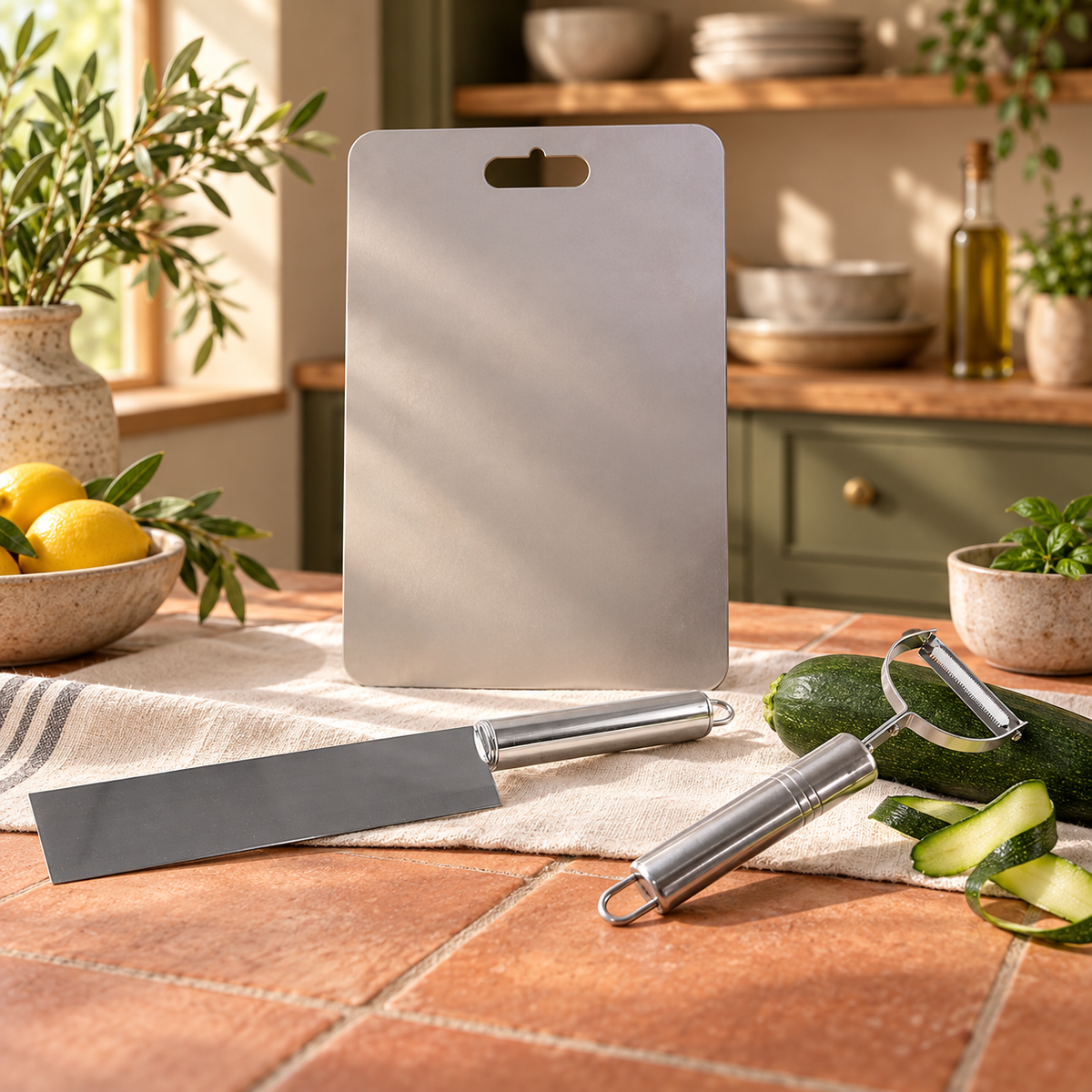 Kitchen Prep Combo – Stainless Steel Chopping Board, Kitchen Knife & Vegetable Peeler