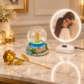 Romantic Gift Combo – LED Photo Frame, Travel Snow Globe & Golden Rose