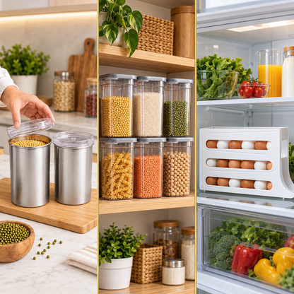 Kitchen Storage Combo – Steel Canisters, Airtight Containers & Egg Storage Rack