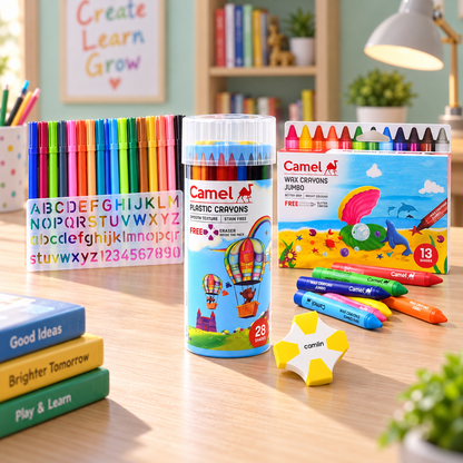 Kids Colouring & Learning Combo – Sketch Pens, Crayon Sets, Alphabet Board & Eraser