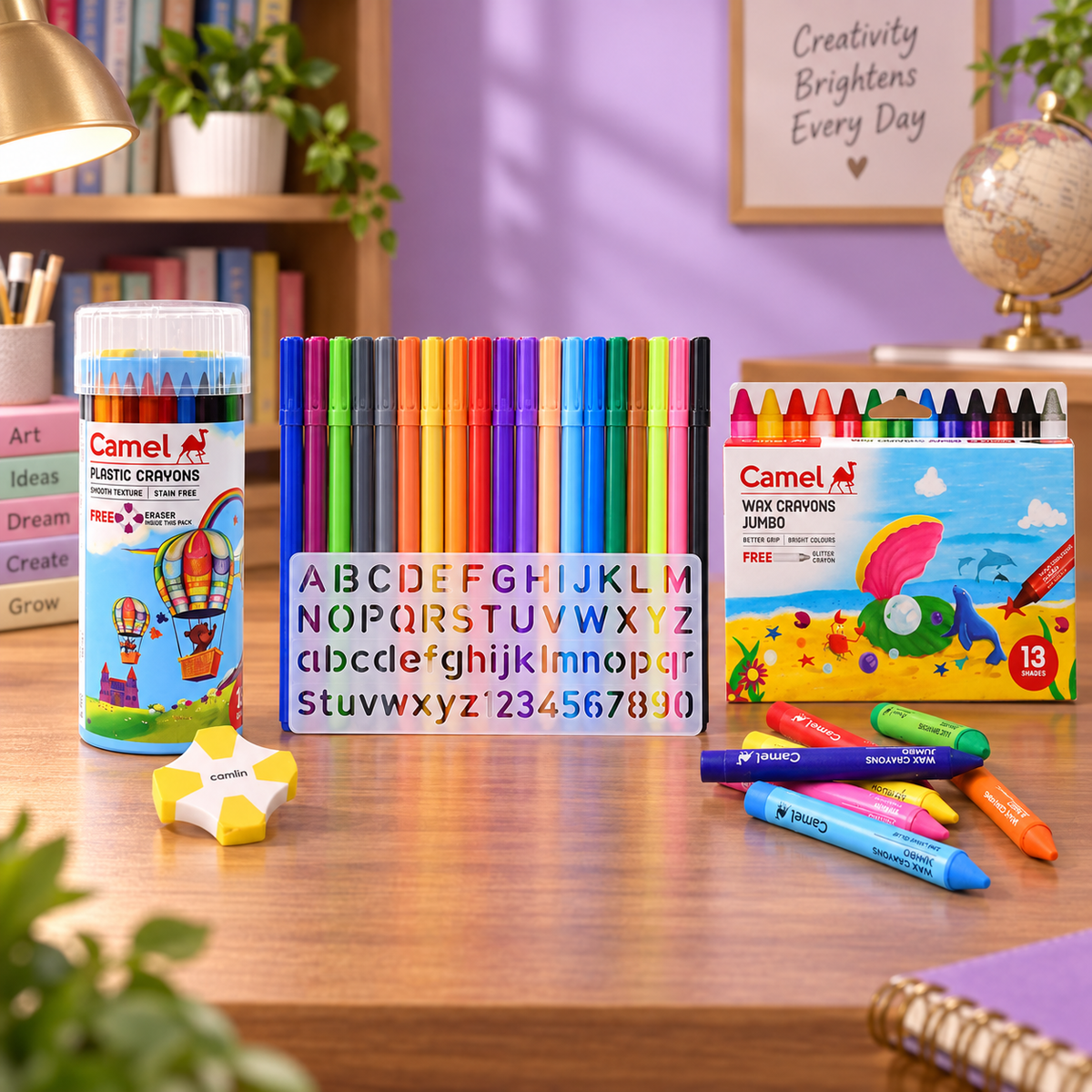 Kids Colouring & Learning Combo – Sketch Pens, Crayon Sets, Alphabet Board & Eraser