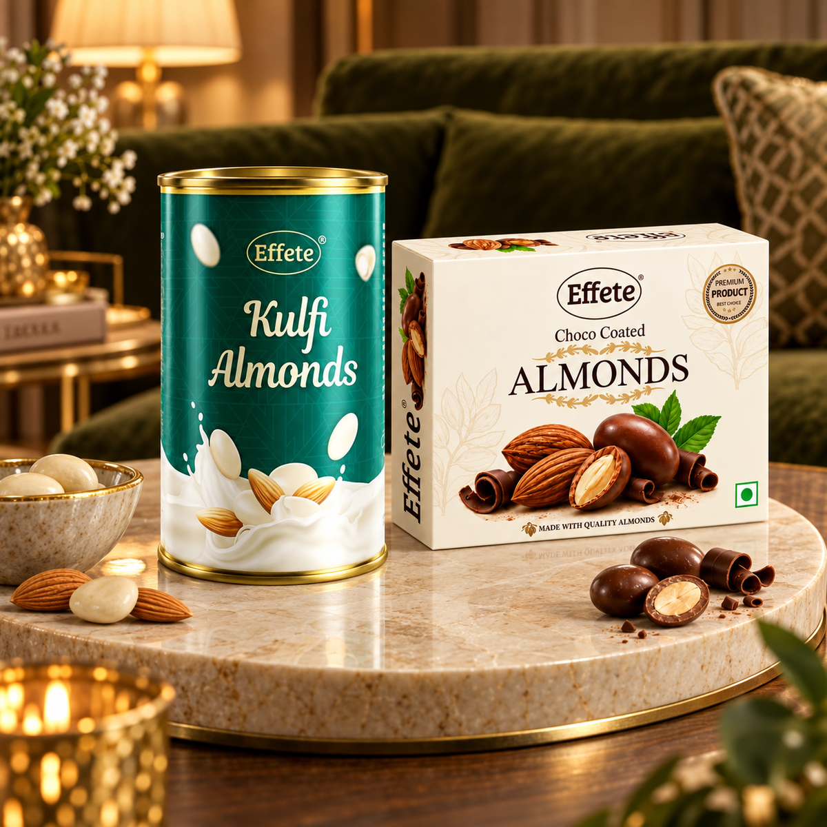 Premium Almond Delight Duo – Kulfi Almonds & Choco Almonds