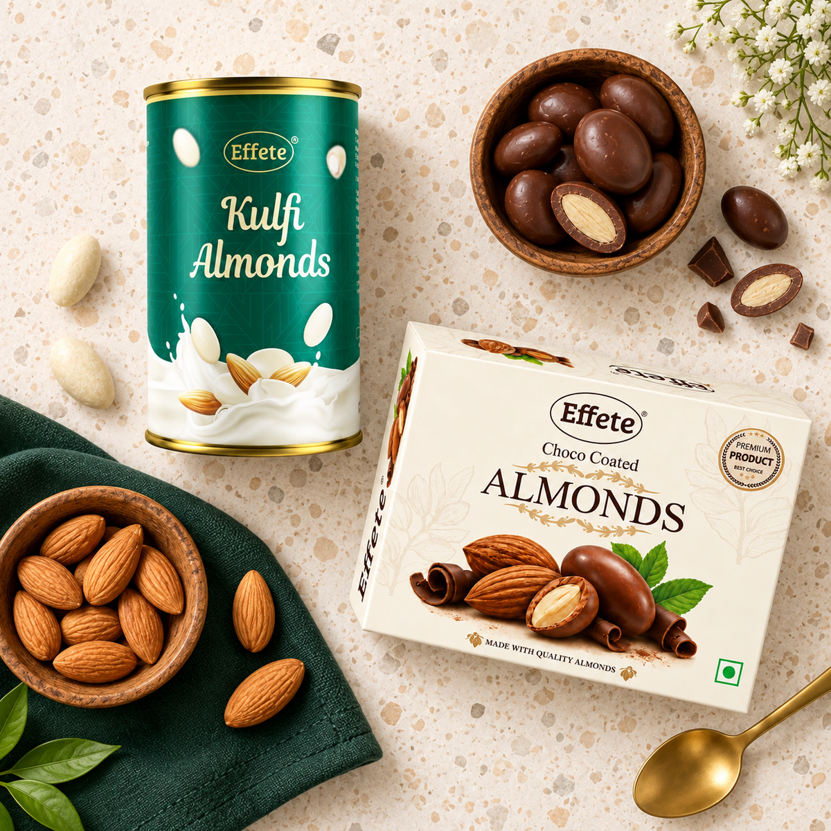 Premium Almond Delight Duo – Kulfi Almonds & Choco Almonds