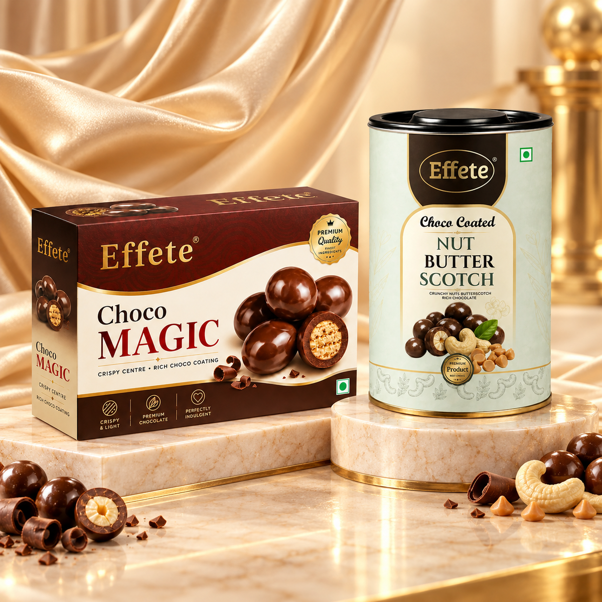 Title: Effete Choco Magic Crispy Centre Bites with Choco Coated Nut Butterscotch for Festive Indulgence