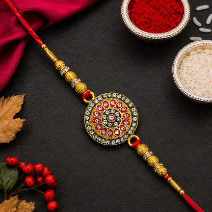 Kundan Rakhi Royal Golden Enamel Work Design for Bhai (100pcs)
