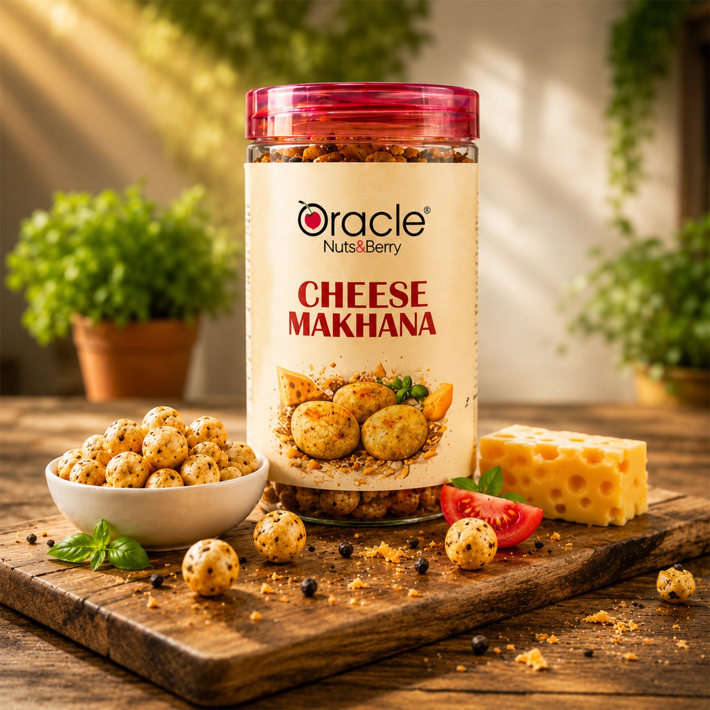 Crunchy cheese-flavoured Oracle Makhana in a bowl, healthy snack option