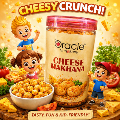 Snacks of crunchy cheese-flavoured fox nuts suitable for kids and adults