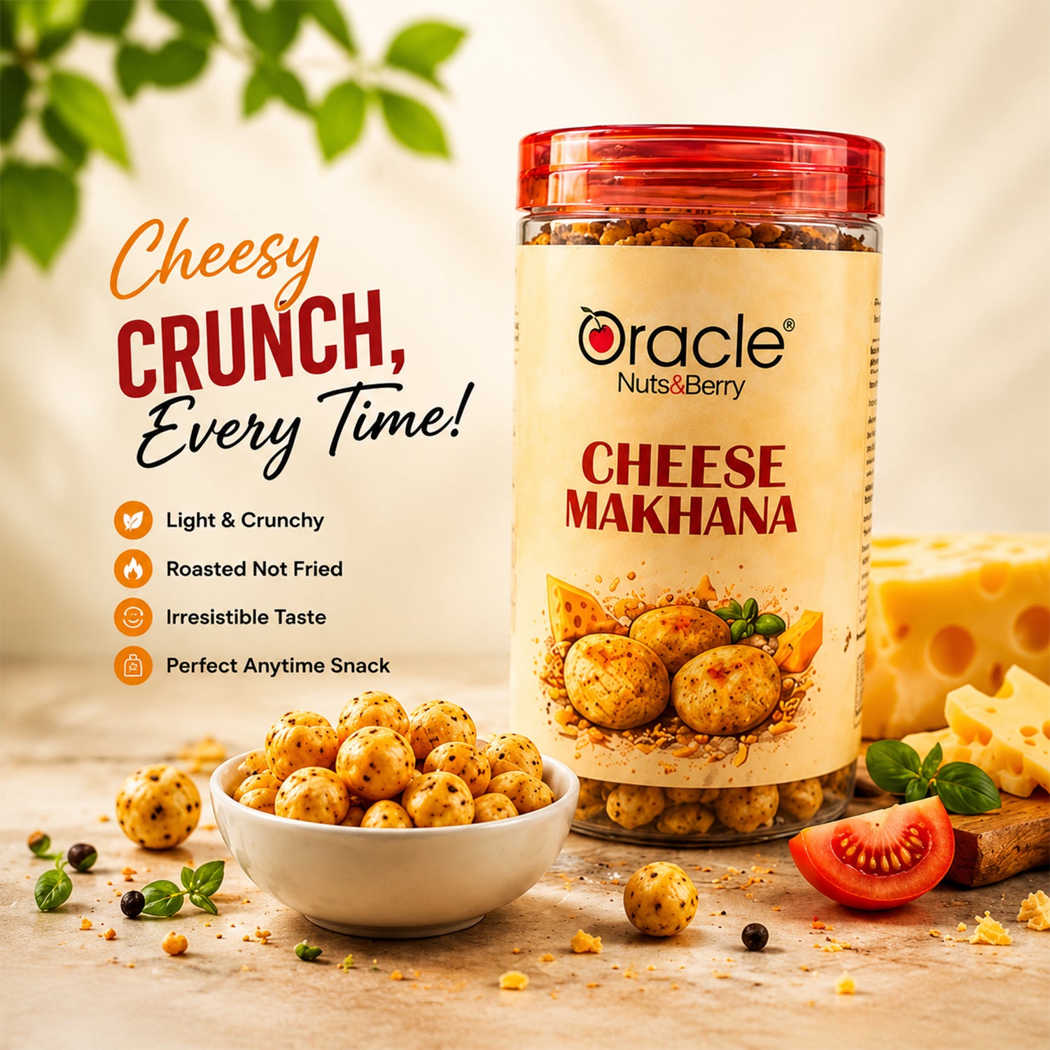 Pack of Oracle Cheese Makhana showing crispy, cheesy fox nuts