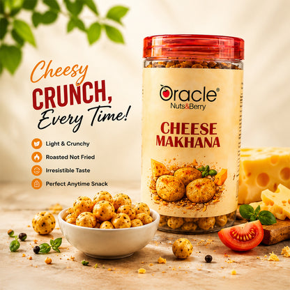 Pack of Oracle Cheese Makhana showing crispy, cheesy fox nuts