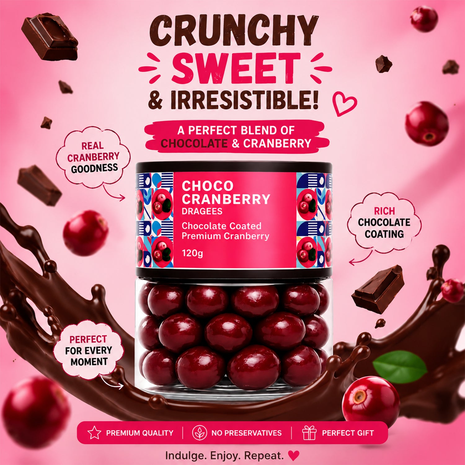 Hand reaching for Oracle Choco Cranberry Dragees for a snack.