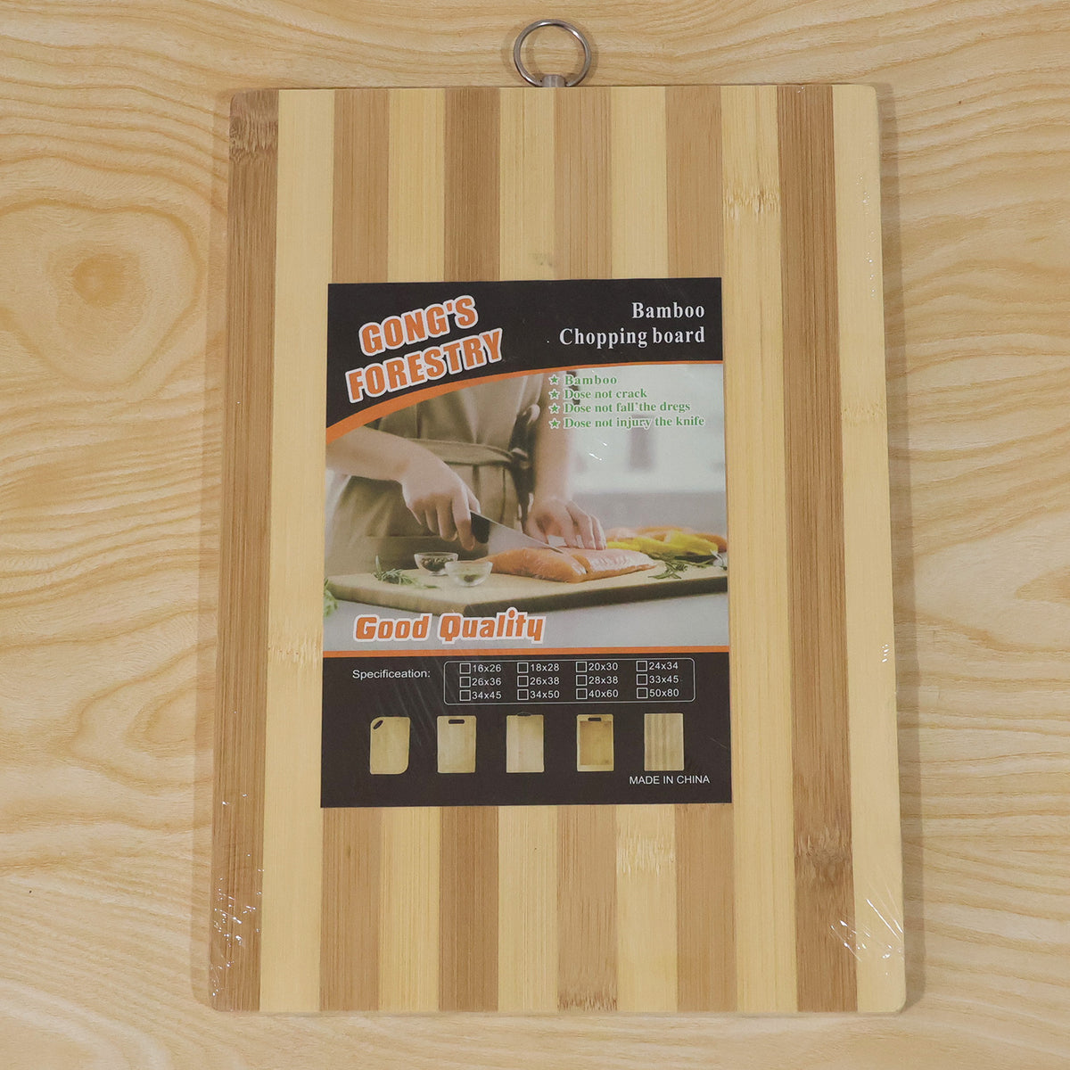 Angled view of the bamboo wood chopping board showing thickness