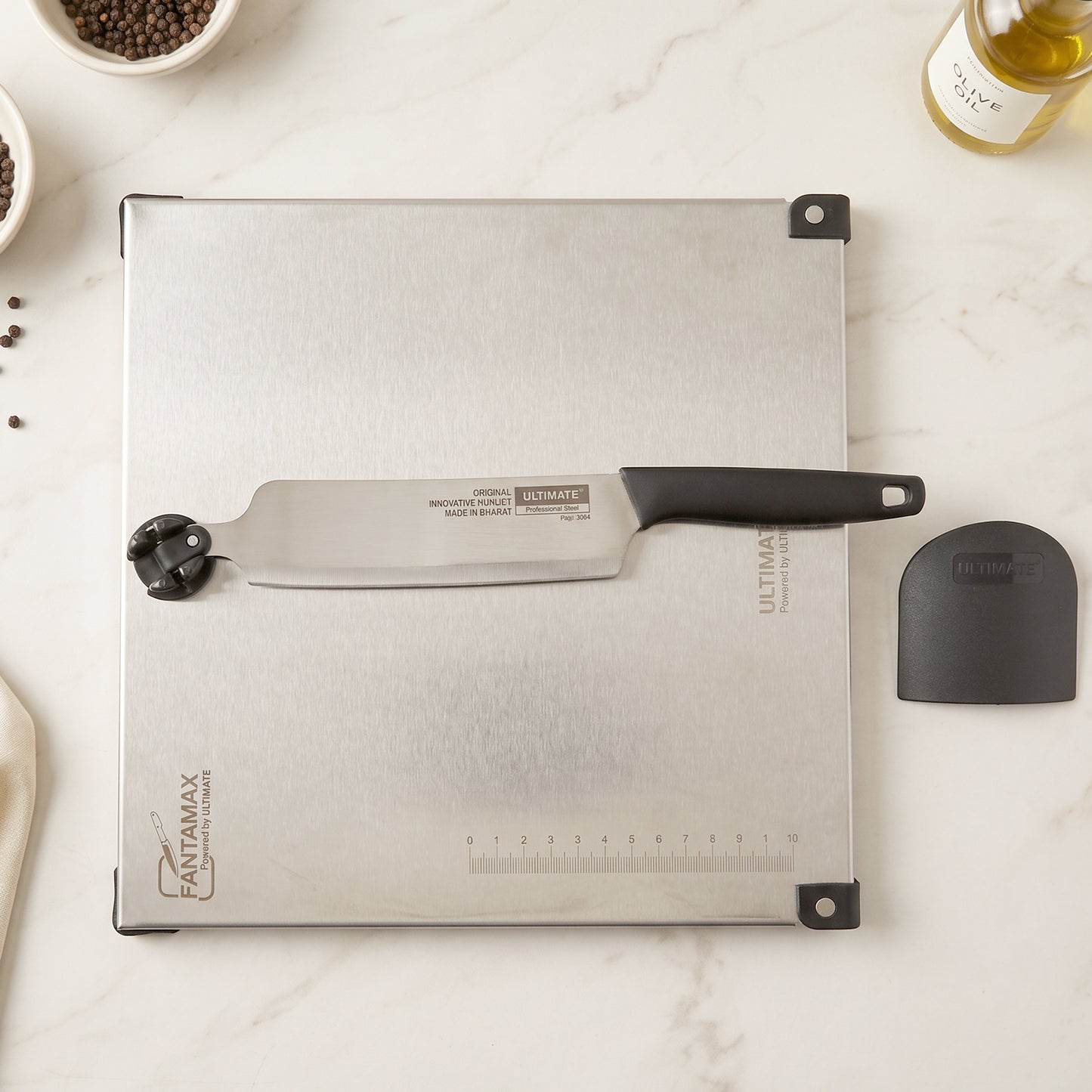 Stainless Steel 2 in 1 Cut and Chop Board with Knife and Sharpener (1 Set)