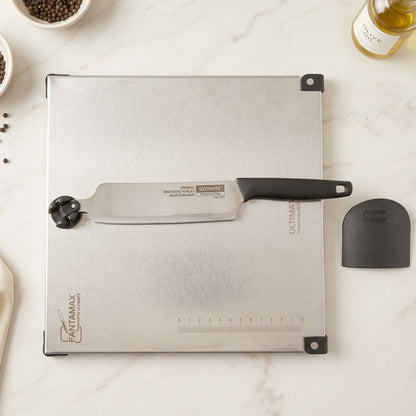Stainless Steel 2 in 1 Cut and Chop Board with Knife and Sharpener (1 Set)