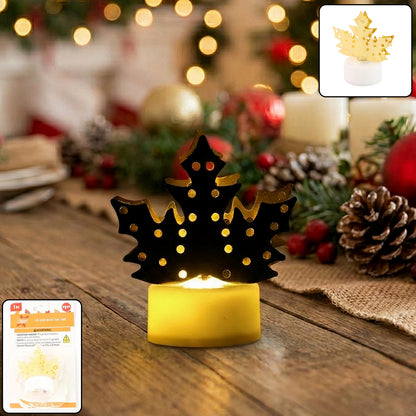 Christmas Decorative LED Gold Metal Leaf Diya Lamp, Diwali (1 Pc)