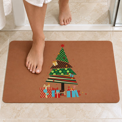 Christmas Tree and Gifts Floor Mat, Absorbent Anti-Slip Rug (1 Pc, 60x40 Cm)