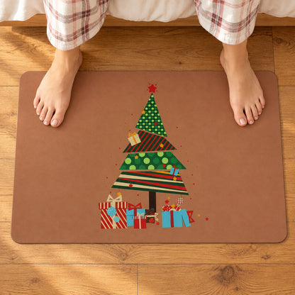 Christmas Tree and Gifts Floor Mat, Absorbent Anti-Slip Rug (1 Pc, 60x40 Cm)