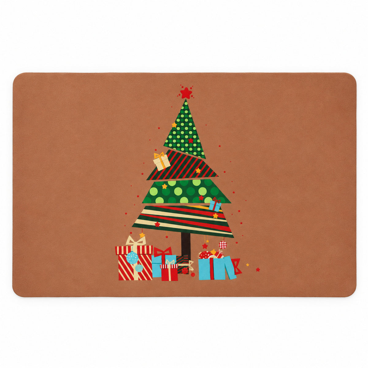 Christmas Tree and Gifts Floor Mat, Absorbent Anti-Slip Rug (1 Pc, 60x40 Cm)