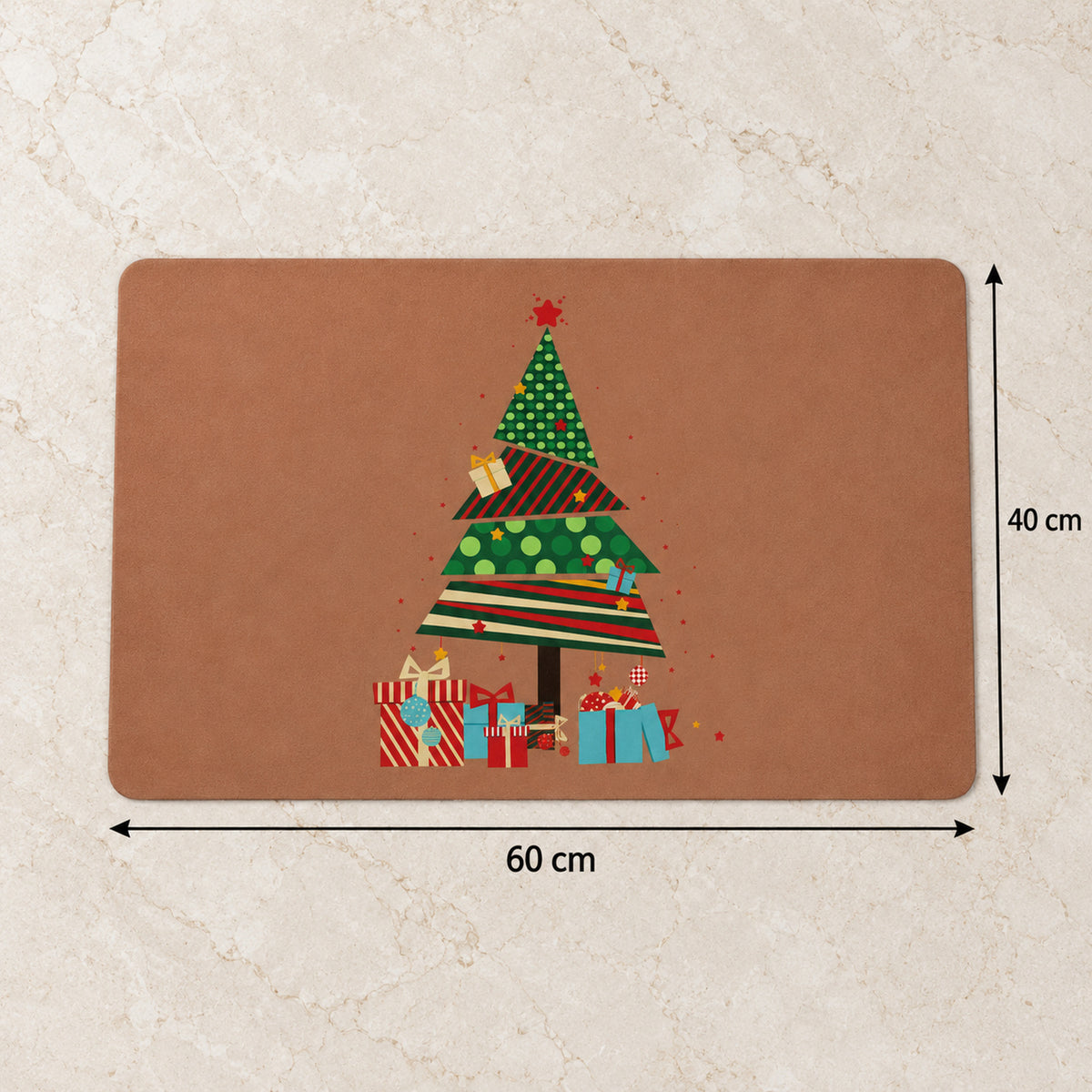 Christmas Tree and Gifts Floor Mat, Absorbent Anti-Slip Rug (1 Pc, 60x40 Cm)
