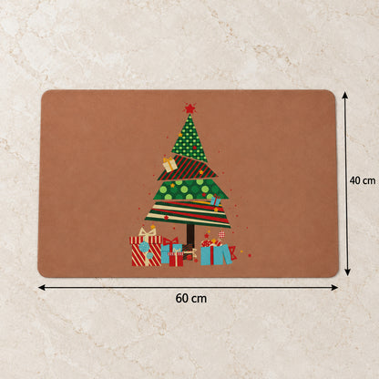 Christmas Tree and Gifts Floor Mat, Absorbent Anti-Slip Rug (1 Pc, 60x40 Cm)