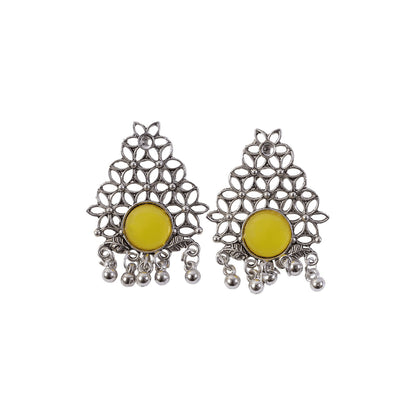 Oxidized silver earrings showcased on white background