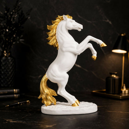 Close-up of white gold horse showpiece detailing