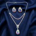 Designer Aurora Crystal Pendant Necklace Set with Rainbow Teardrop Earrings for Women