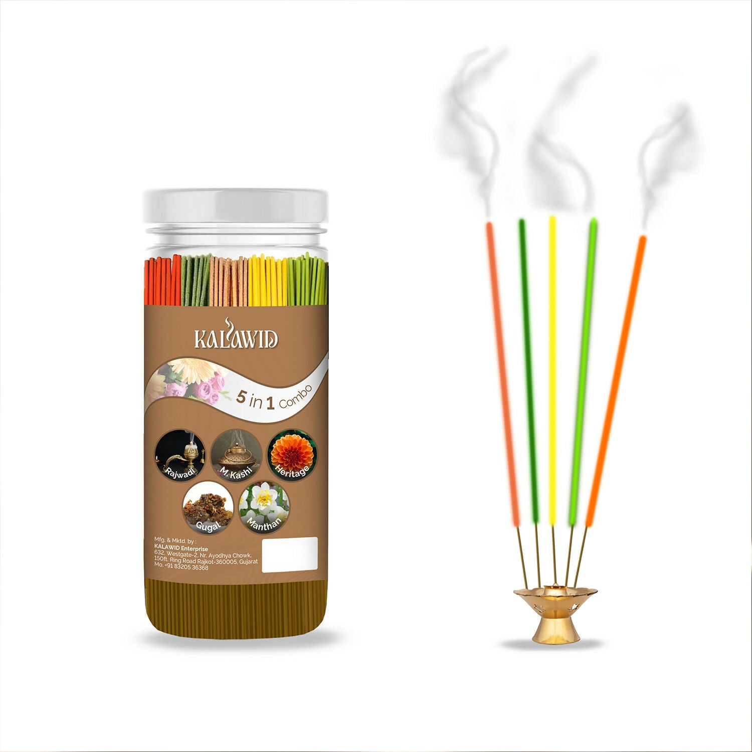 Premium Agarbatti 5 In 1 Combo with Rajwadi, Masalakashi, Heritage, Gugal, Manthan Fragrances for Long Lasting Aroma (400 Gm)