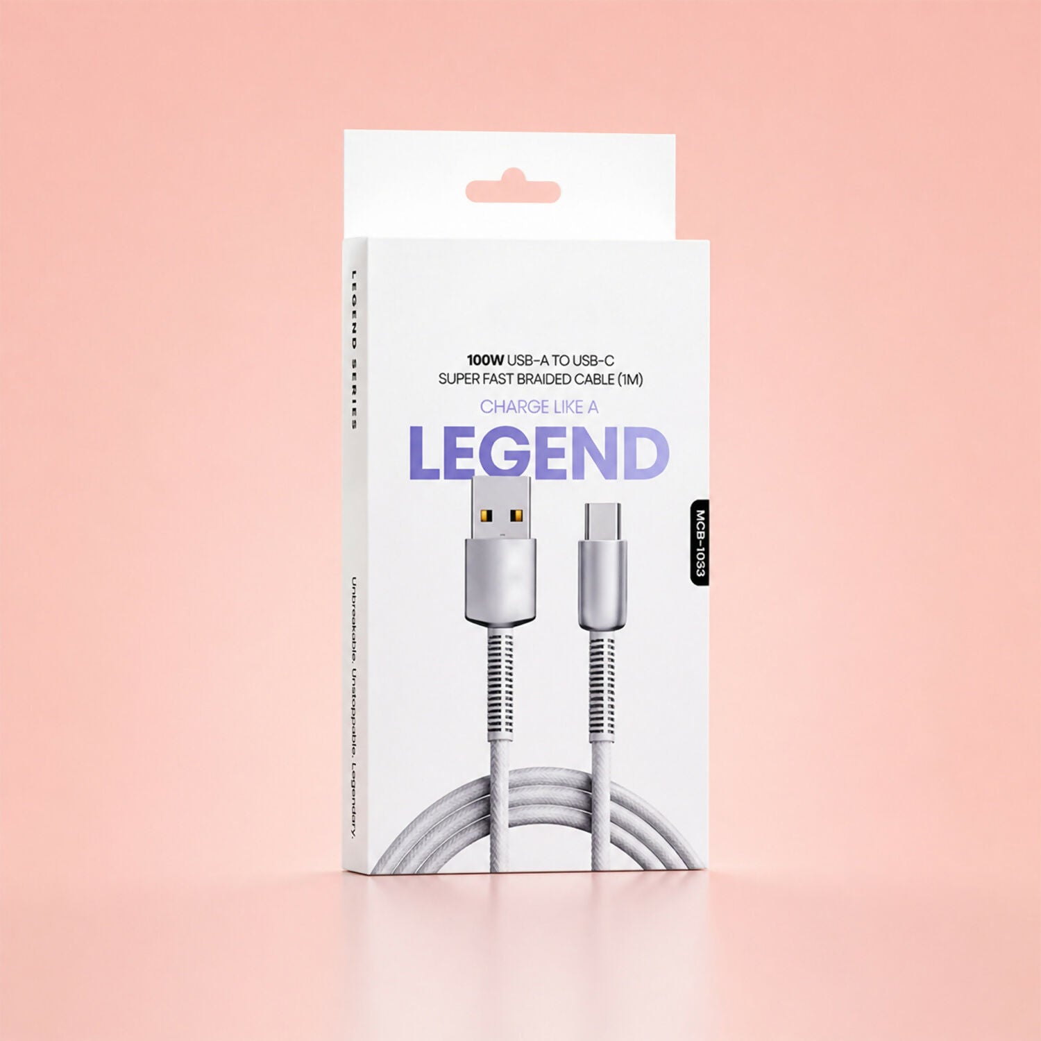 100W USB A to Type C fast charging cable front view