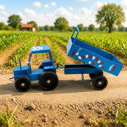 Handcrafted Blue Metal Tractor Toy Big