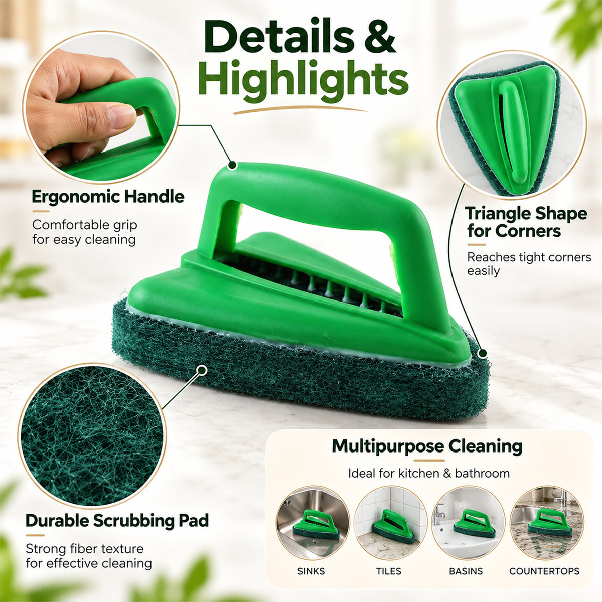 Bathroom Tile Scrubber – Abrasive Head & Handle | Pro Clean