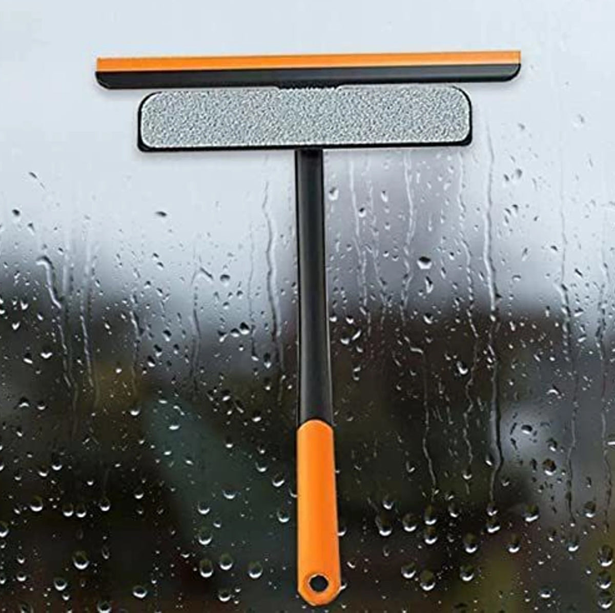Close-up of silicone blade on glass window cleaner for streak-free wiping