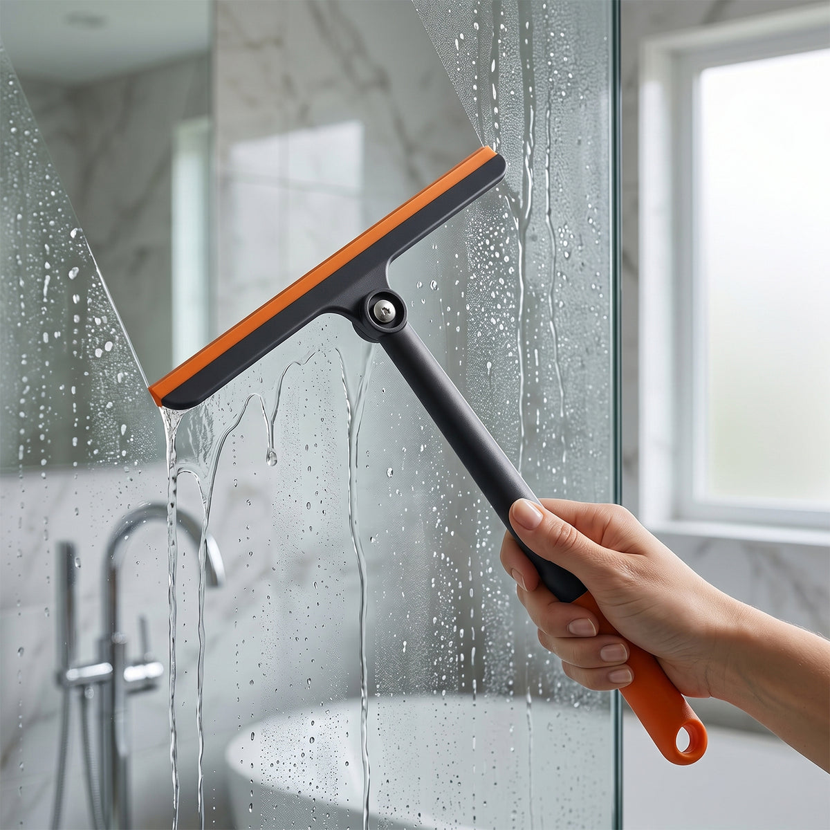 Comfortable grip handle of glass window cleaning squeegee with hanging hole for easy storage