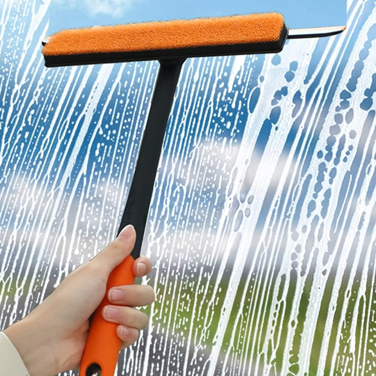 Durable glass cleaning squeegee used on windows, mirrors, and tiles