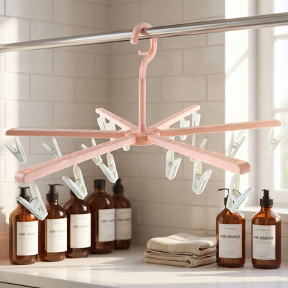 Foldable Clothes Drying Hanger with Clips, Plastic Multi-Clip Drying Rack (1 Pc)