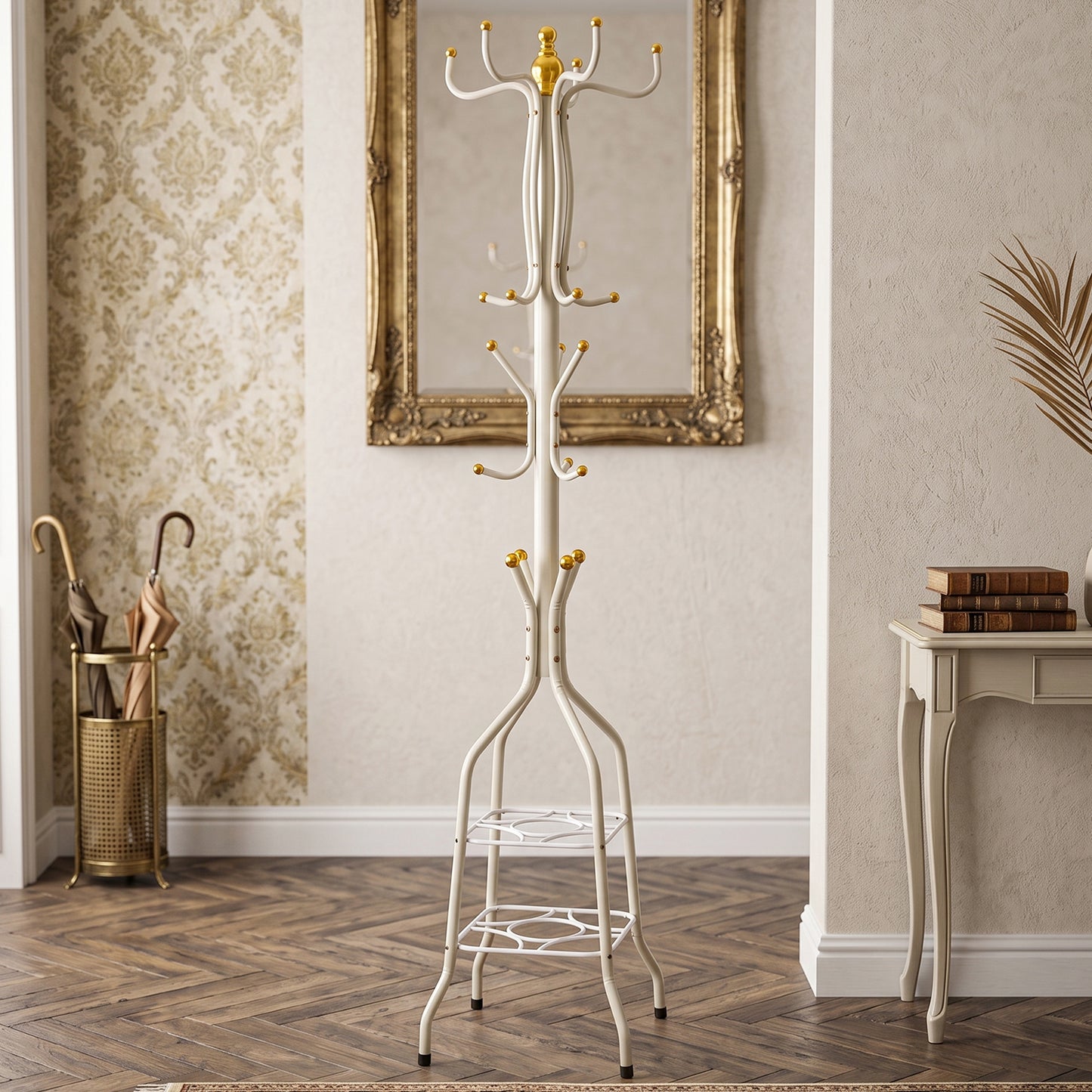 Metal Floor Standing Coat Rack Stand with Bottom Storage Shelf (1 Pc)