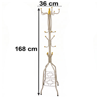 Metal Floor Standing Coat Rack Stand with Bottom Storage Shelf (1 Pc)