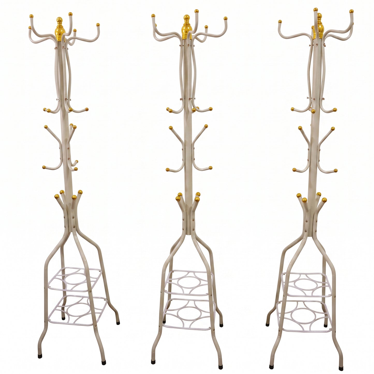 Metal Floor Standing Coat Rack Stand with Bottom Storage Shelf (1 Pc)