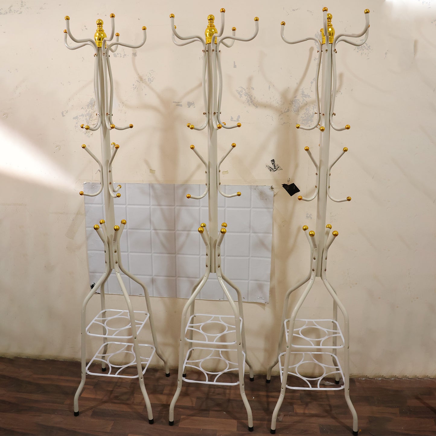 Metal Floor Standing Coat Rack Stand with Bottom Storage Shelf (1 Pc)