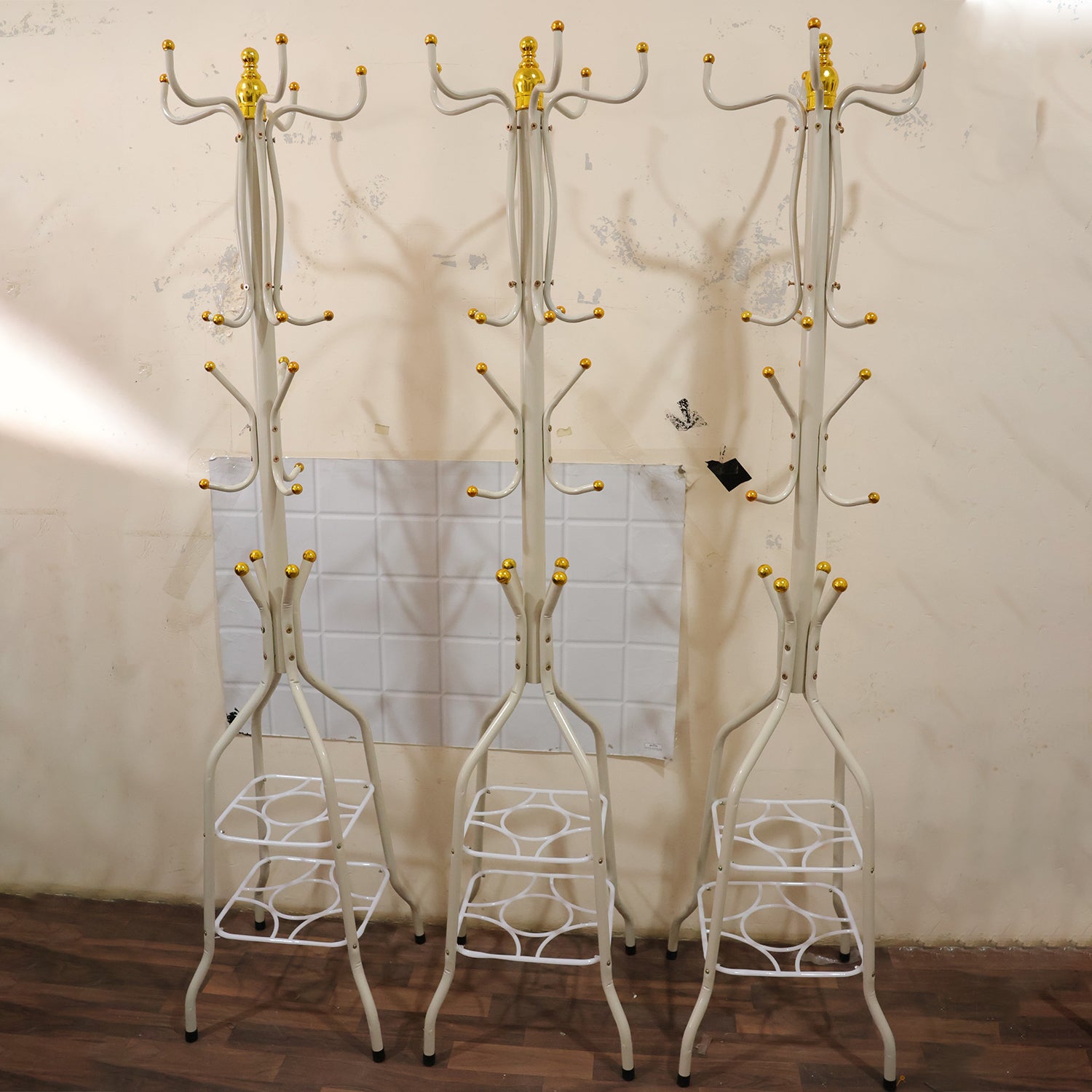 Metal Floor Standing Coat Rack Stand with Bottom Storage Shelf (1 Pc)