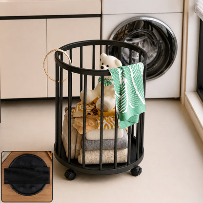 Metal Laundry Basket with Wheels, Round Standing Dirty Clothes Hamper (1 Pc)