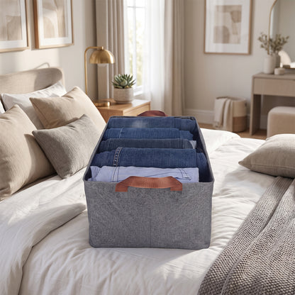 Foldable Cloth Storage Basket with Handle, Collapsible Clothes Organizer (1 Pc / 47x28 Cm)