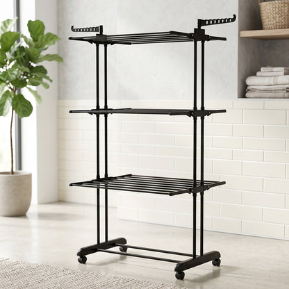 Metal Expandable Garment Rack 3 Layer Cloth Drying Stand with Wheels (1 Pc)