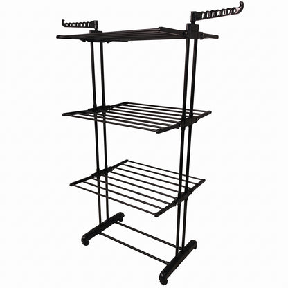 Metal Expandable Garment Rack 3 Layer Cloth Drying Stand with Wheels (1 Pc)