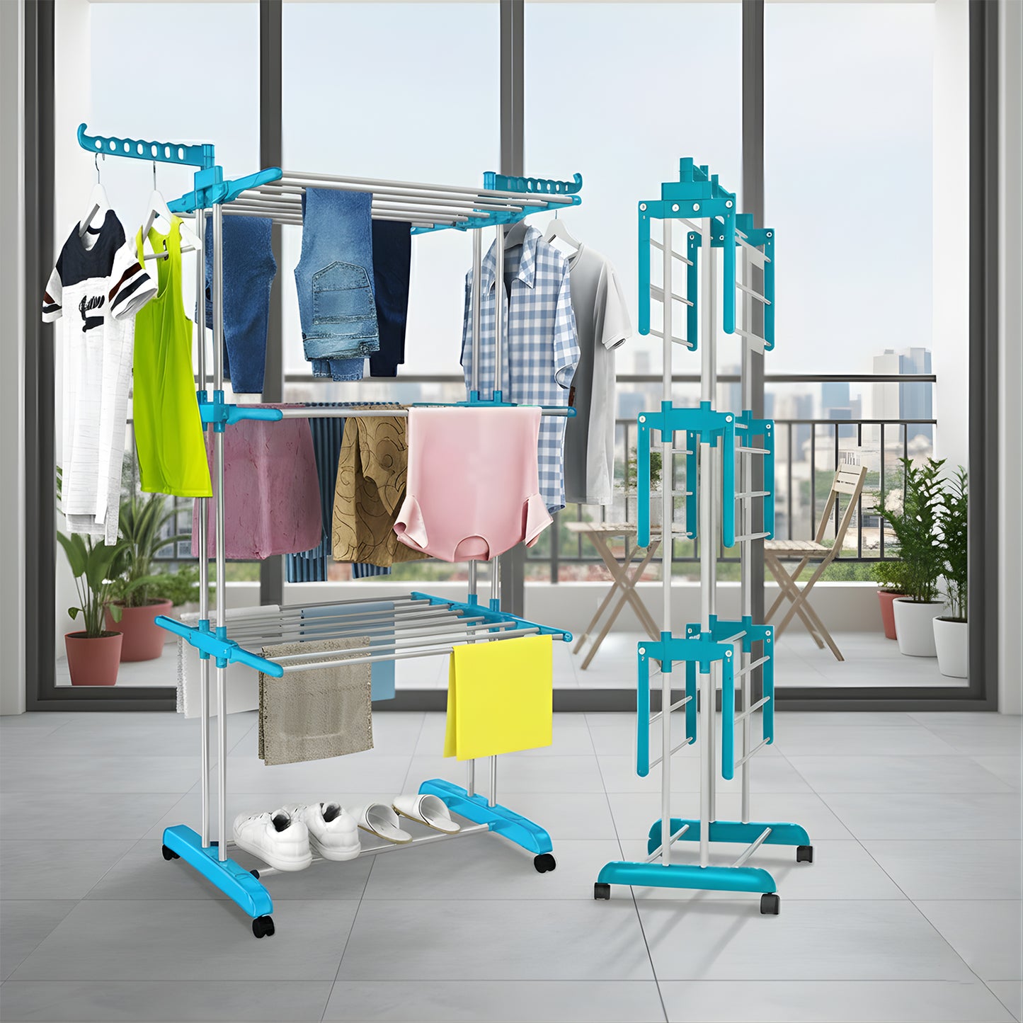 Foldable Cloth Drying Stand with Wheels | Multi-Layer Heavy Duty Clothes Rack for Indoor & Outdoor Use