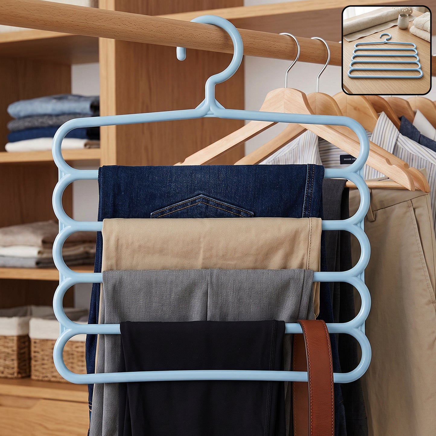 Small 5 in 1 Plastic Hanger Multi Layer Trouser Pant Organizer (1 Pc)